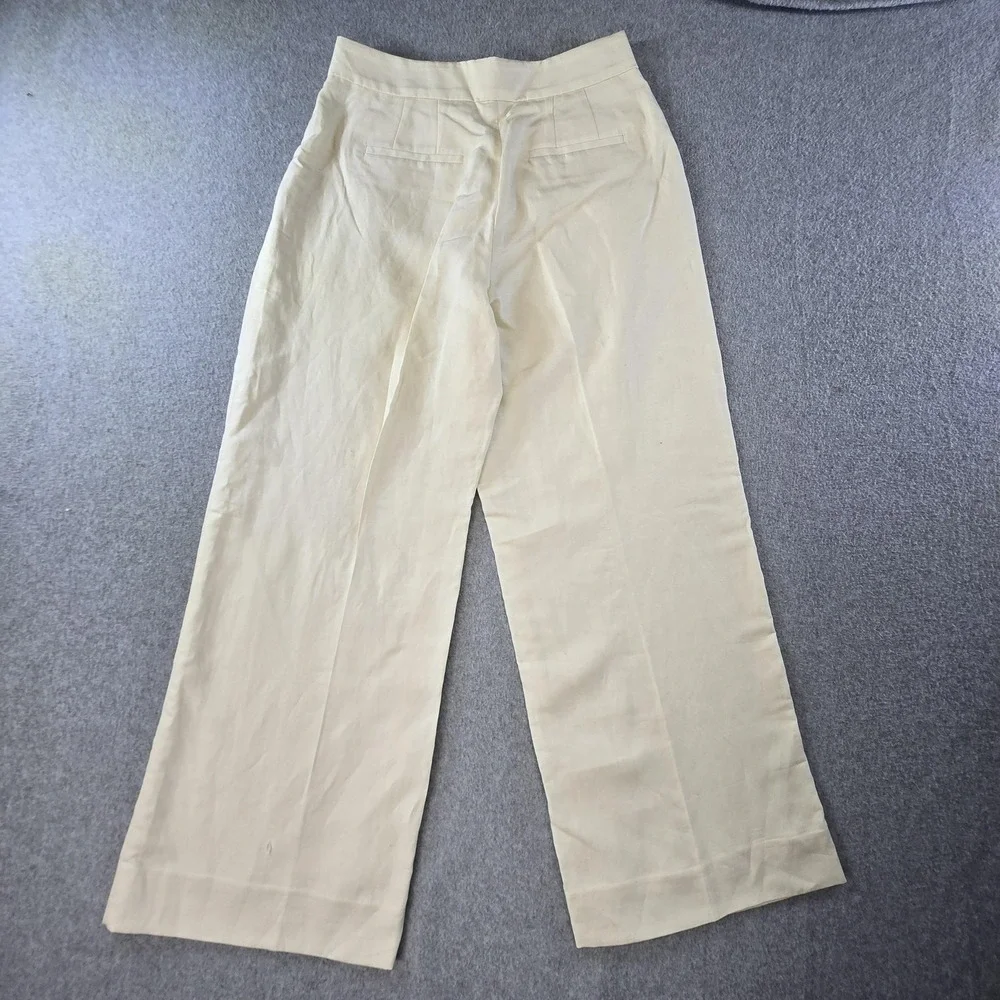 Banana Republic Pants Womens 6 Petite White Wide-Leg Twill‎ Pleated Lined